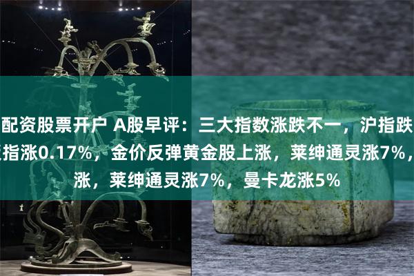 配资股票开户 A股早评：三大指数涨跌不一，沪指跌0.01%创业板指涨0.17%，金价反弹黄金股上涨，莱绅通灵涨7%，曼卡龙涨5%